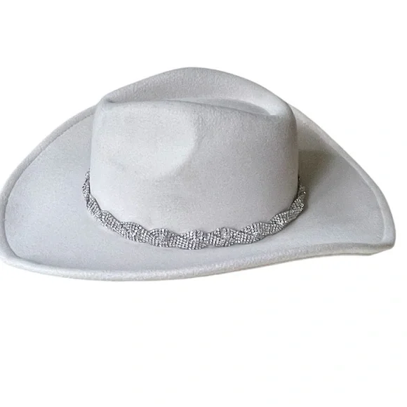NEW Arula Ivory White Felt Ladies Cowboy Hat with Silver Sequin Braided Hatband - Picture 7 of 12